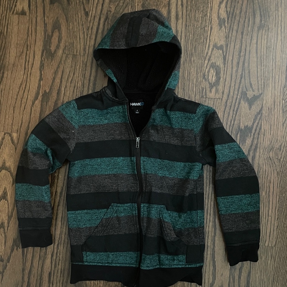 Hawk Kids Green and Black Striped Hoodie